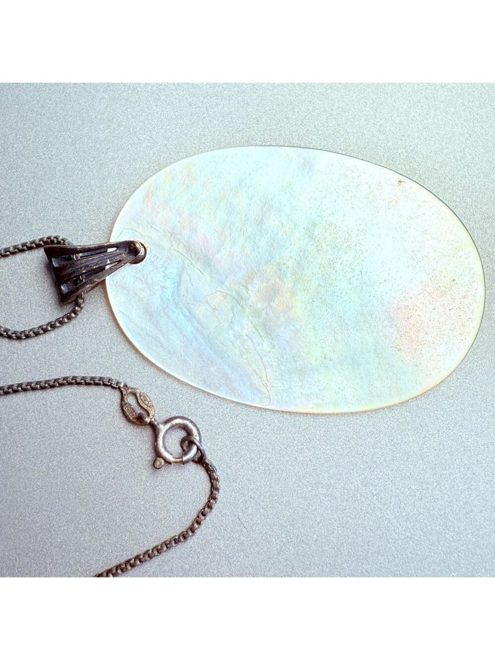 MOP Shell Pendant Initial E Letter Monogram Sterling Silver BIG Pendant Necklace - Picture 4 of 6